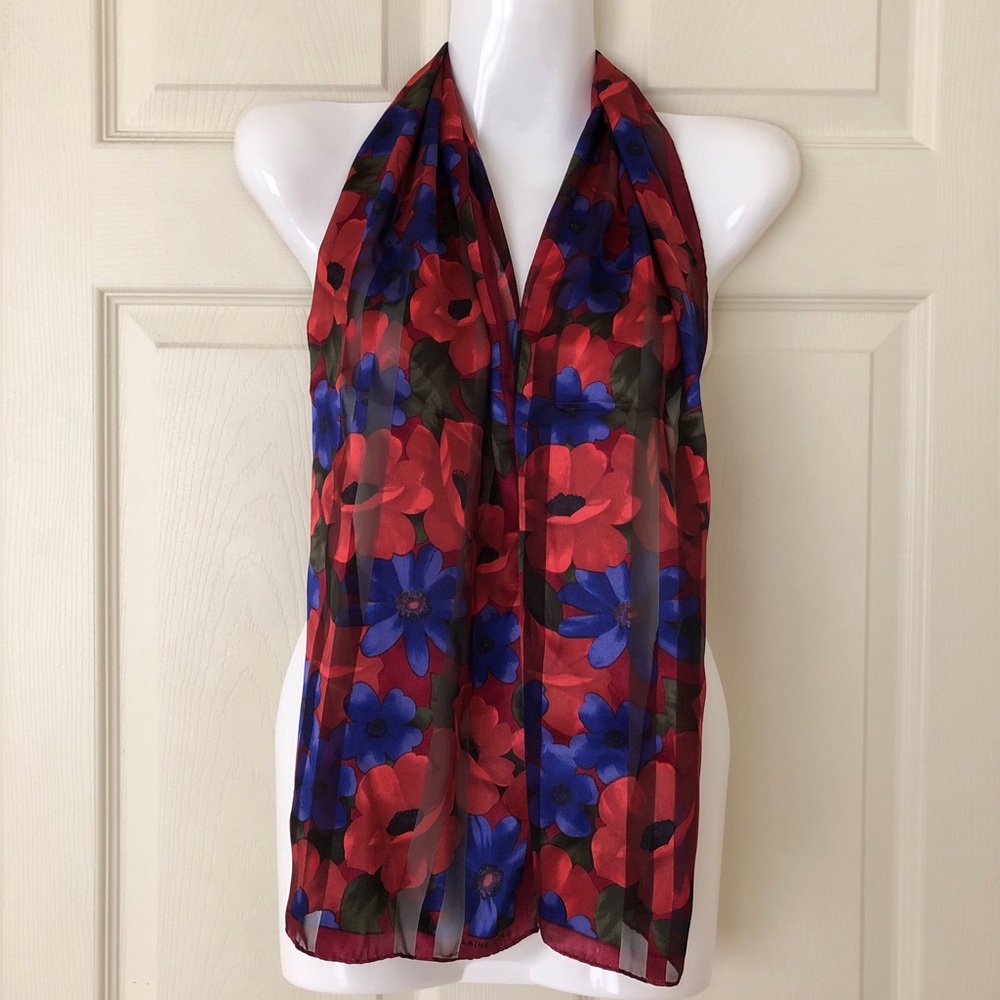 Vintage Elaine Gold Floral Print Scarf 10.5” x 51”